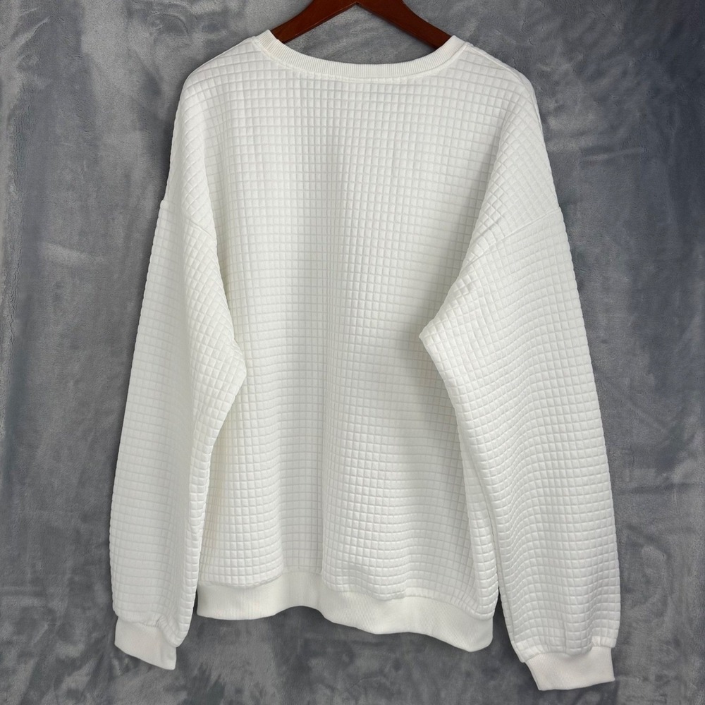 Game Day Sweatshirt Women XXL White Football Leopard Print Quilted Waffle Knit - Picture 4 of 9